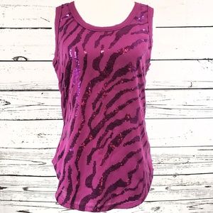Tiger Stripe Sequin Hot Pink Ariat Tank Top Size S